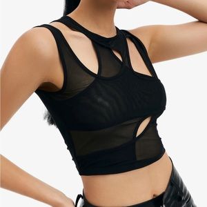 SOLADO Mesh Cut Out Sleeveless Crop
